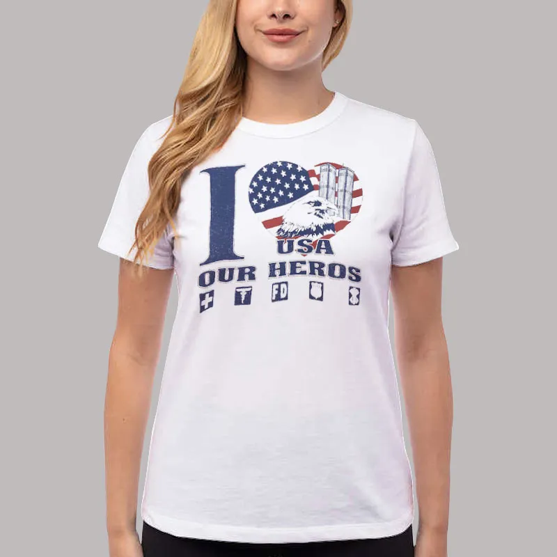 Women T Shirt White Vintage I Love Usa Our Heroes Hoodie