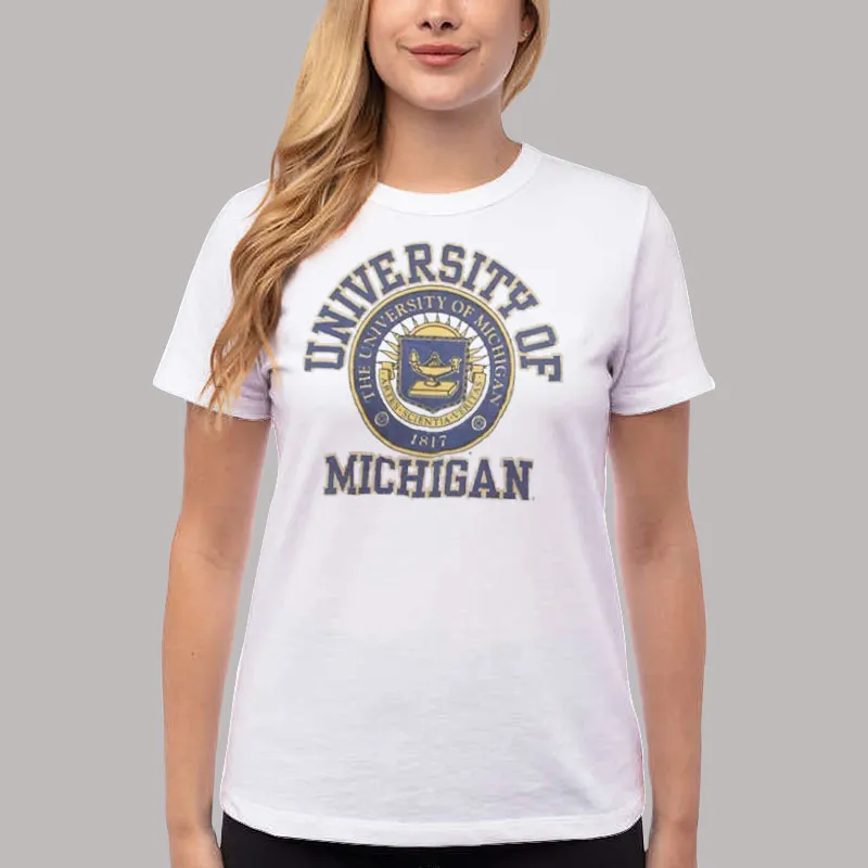 Women T Shirt White Vintage University Of Michigan Umich Sweatshirt