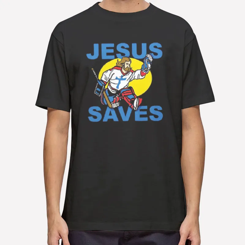 Mens T Shirt Black Funny Hockey Jesus Saves Sweatshirt