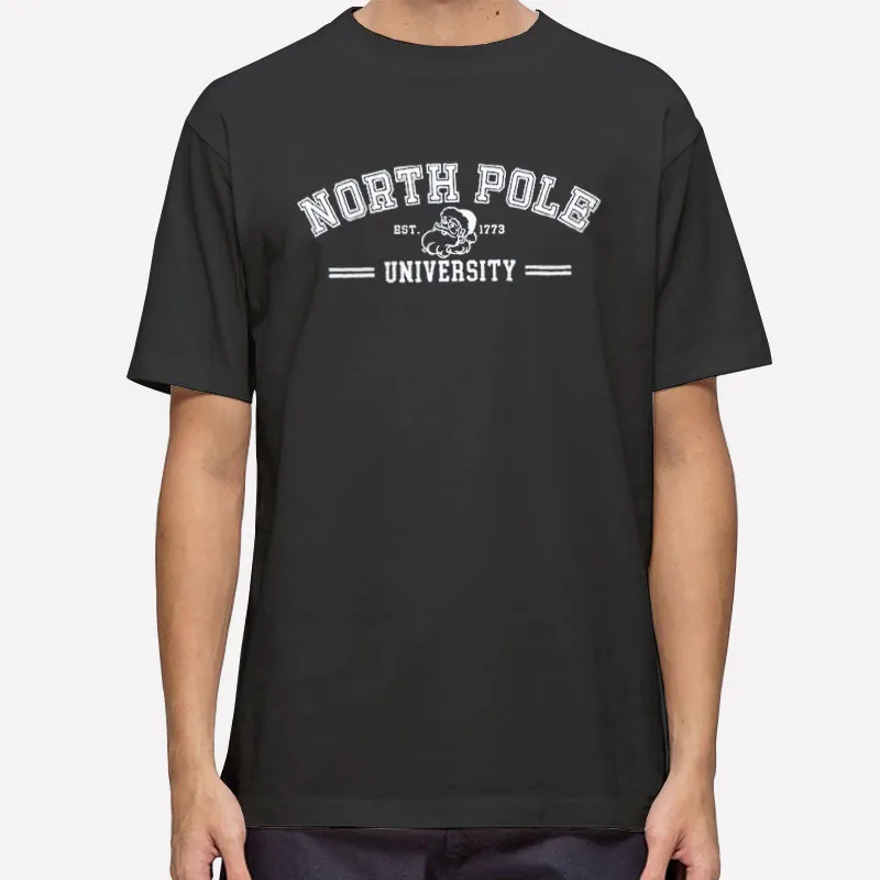 Mens T Shirt Black Funny Santa North Pole University Sweatshirt