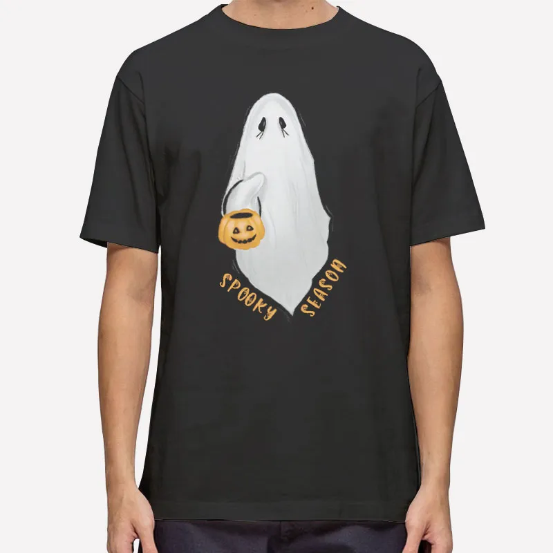 Mens T Shirt Black Halloween Ghost Spooky Season Sweatshirt