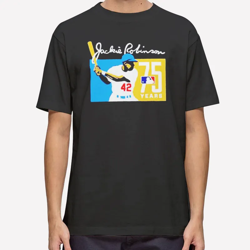 Mens T Shirt Black Los Angeles Baseball 75 Years Jackie Robinson Sweatshirt