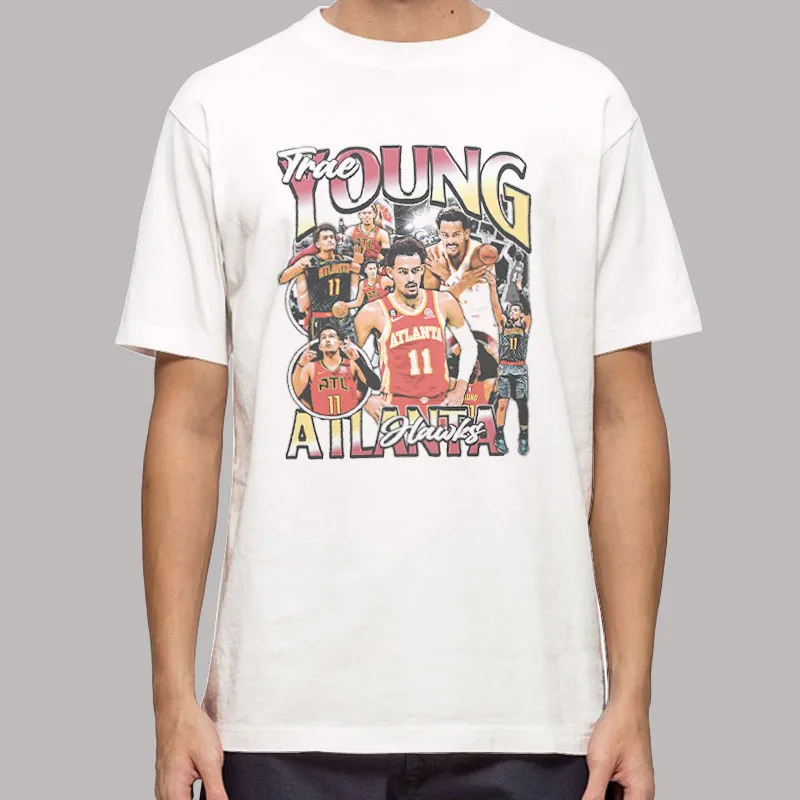 Mens T Shirt White Retro Vintage Atlanta Hawks Trae Young Sweatshirt