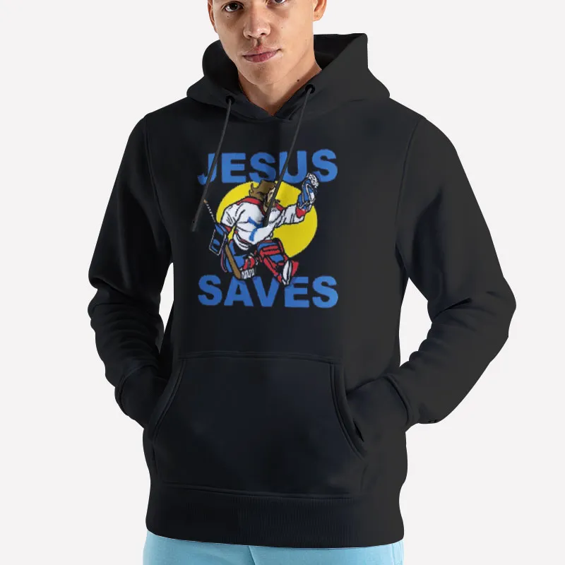 Unisex Hoodie Black Funny Hockey Jesus Saves Sweatshirt