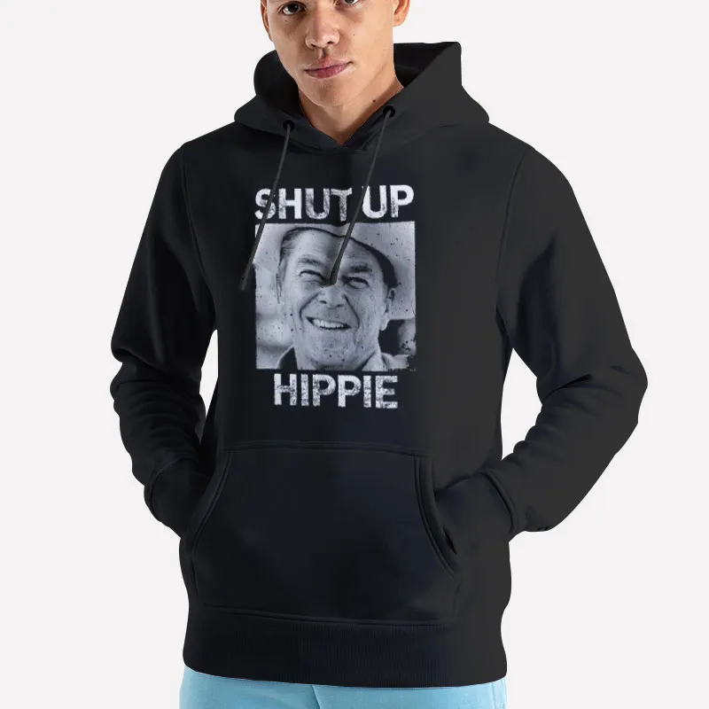 Unisex Hoodie Black Funny Shut Up Hippie T Shirt