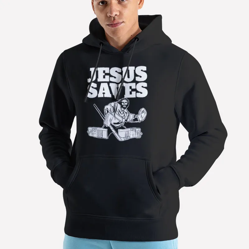 Unisex Hoodie Black Hockey Goalie Jesus Saves Sweatshirt