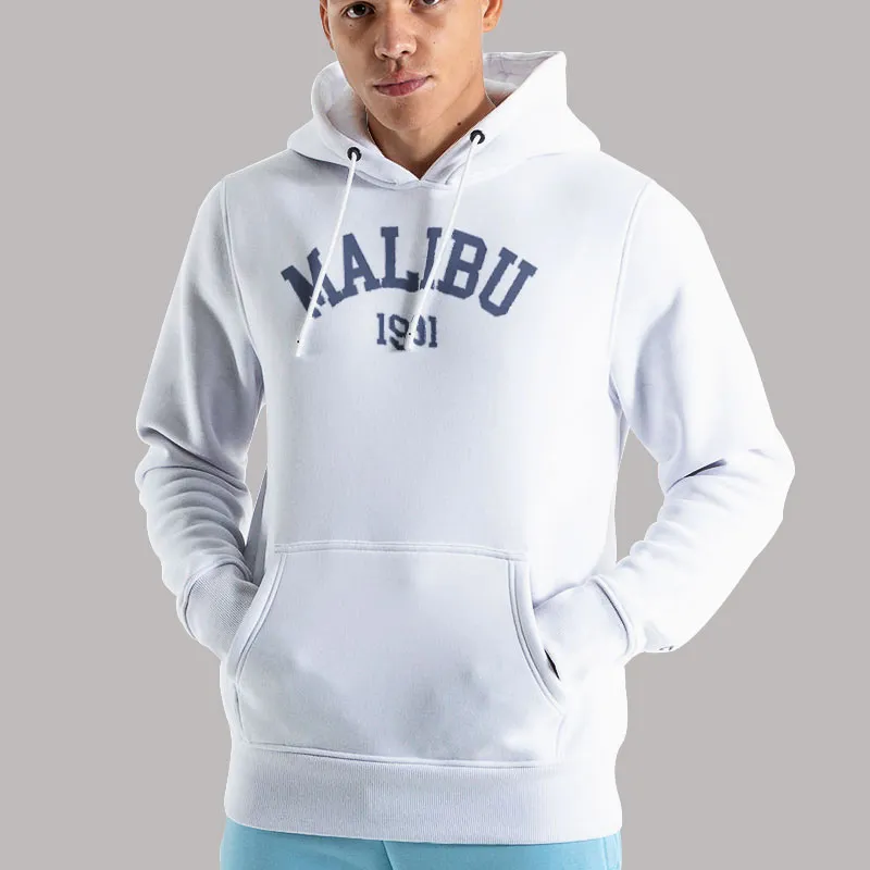 Unisex Hoodie White 1991 Vintage Inspired Malibu Sweatshirt
