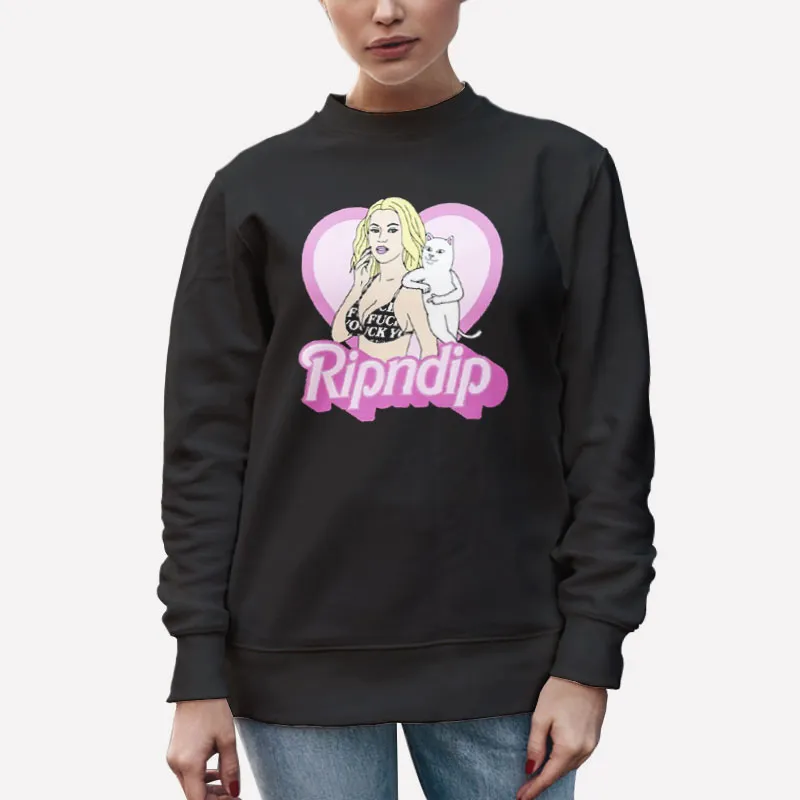 Unisex Sweatshirt Black Funny Cat Barbie Ripndip Shirt