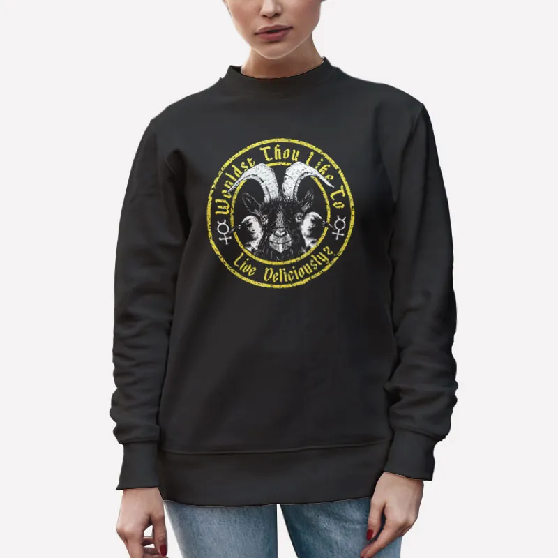 Unisex Sweatshirt Black Live Deliciously Cartoon Goat Black Phillip Shirt