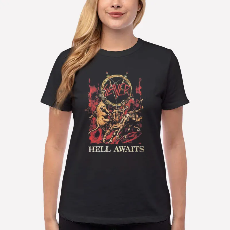 Women T Shirt Black 35th Anniversary Slayer Hell Awaits Shirt