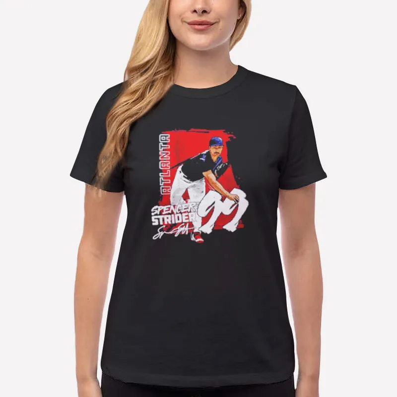 Women T Shirt Black 99 Atlanta Baseball Signature Spencer Strider Shirts