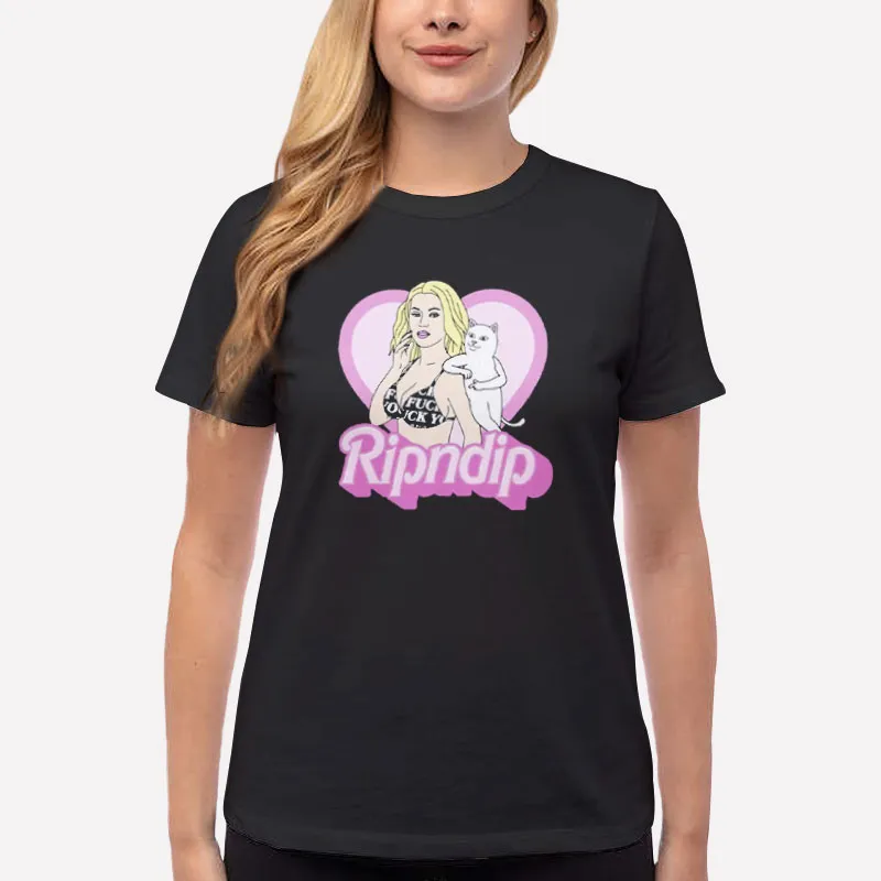 Women T Shirt Black Funny Cat Barbie Ripndip Shirt