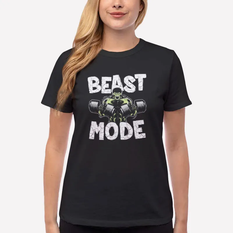 Women T Shirt Black Funny Gym Hulk Beast Mode Shirt
