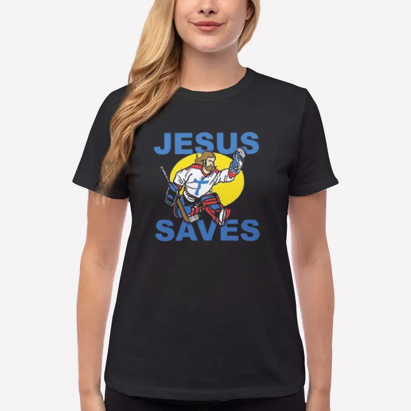 Women T Shirt Black Funny Hockey Jesus Saves Sweatshirt