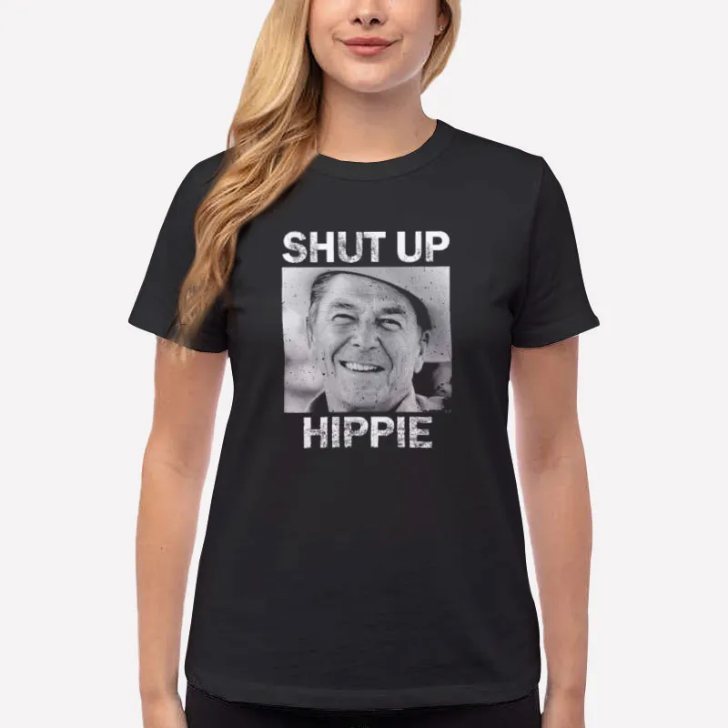 Women T Shirt Black Funny Shut Up Hippie T Shirt