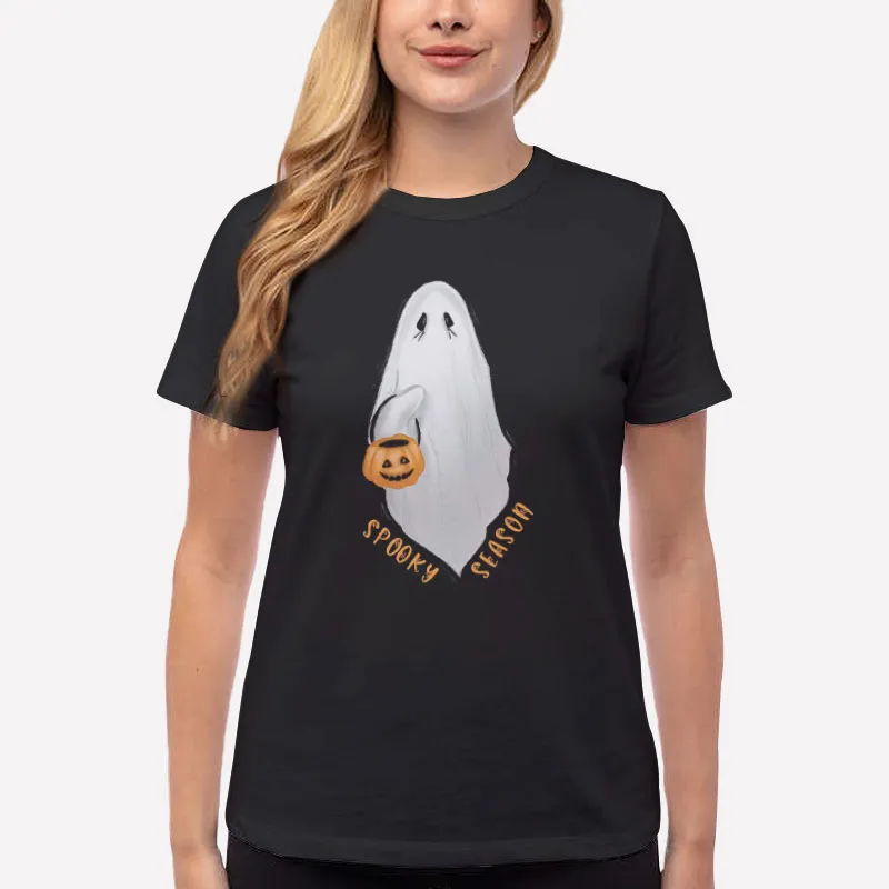 Women T Shirt Black Halloween Ghost Spooky Season Sweatshirt