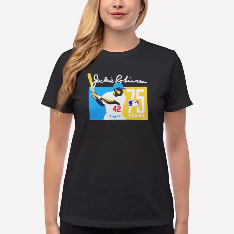 Women T Shirt Black Los Angeles Baseball 75 Years Jackie Robinson Sweatshirt
