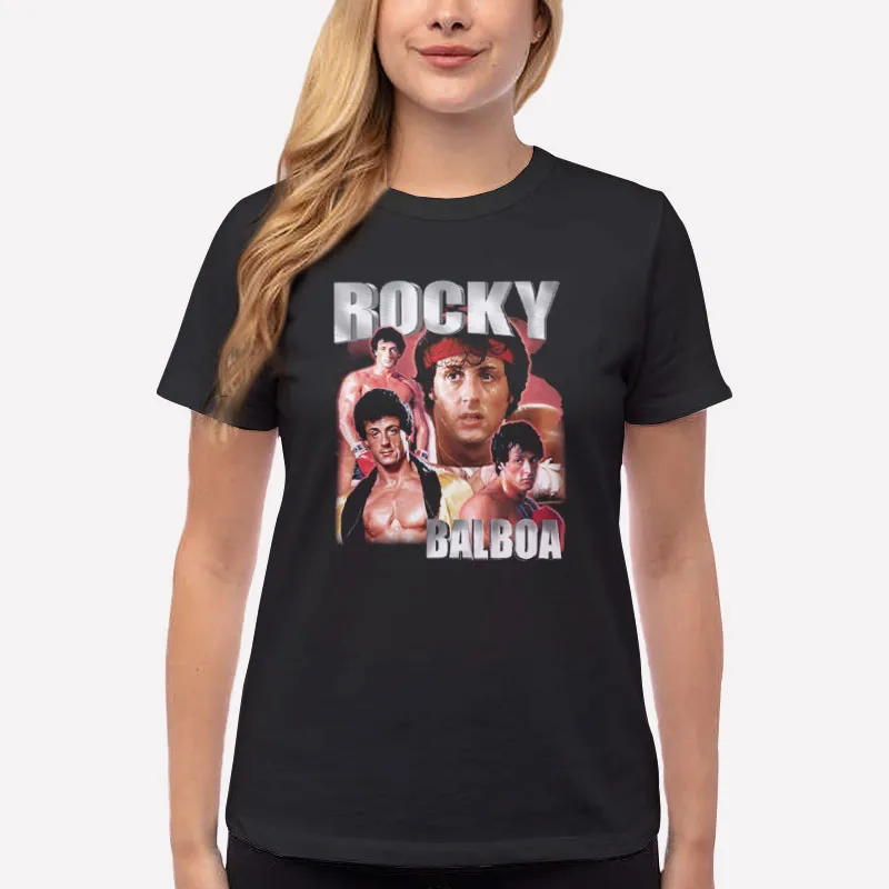 Women T Shirt Black Retro Vintage Rocky Balboa Shirt