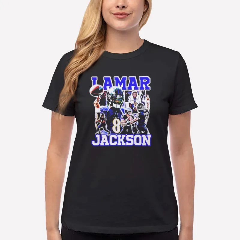 Women T Shirt Black Vintage Baltimore Ravens Lamar Jackson Sweatshirt