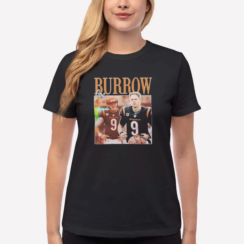 Women T Shirt Black Vintage Cincinnati Bengals Joe Burrow Shirts