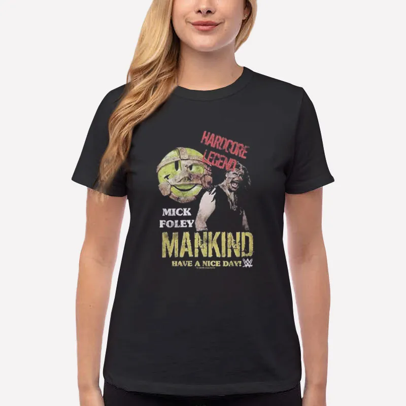 Women T Shirt Black Wwe Mankind Mick Foley Hardcore Legend T Shirt