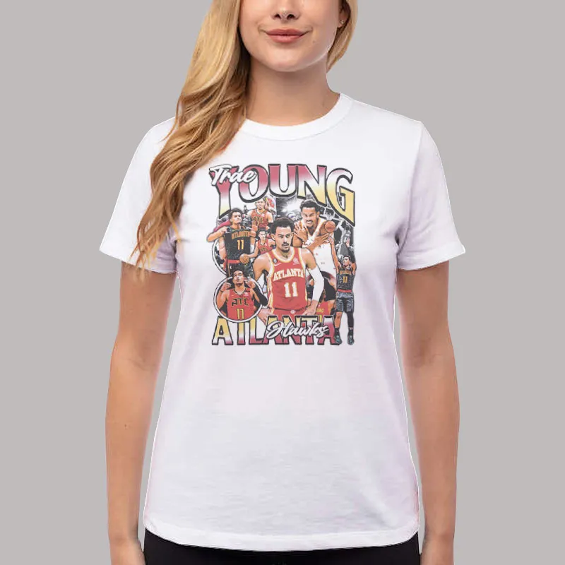 Women T Shirt White Retro Vintage Atlanta Hawks Trae Young Sweatshirt