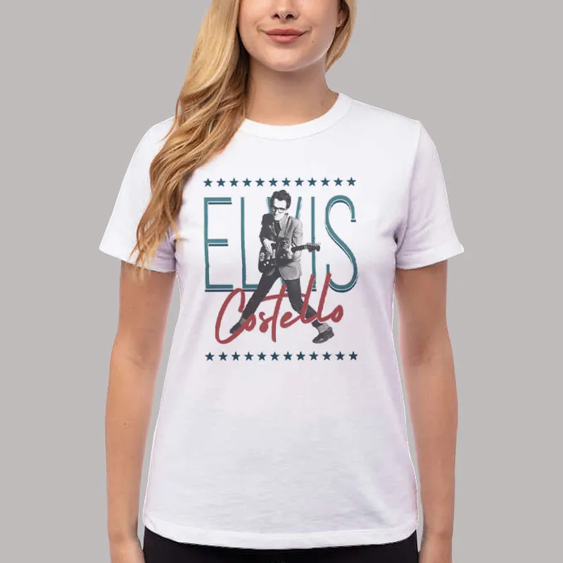 Women T Shirt White Vintage Inspired Elvis Costello T Shirt