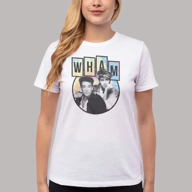 Women T Shirt White Wham George Michael And Andrew Ridgeley Music Shirt