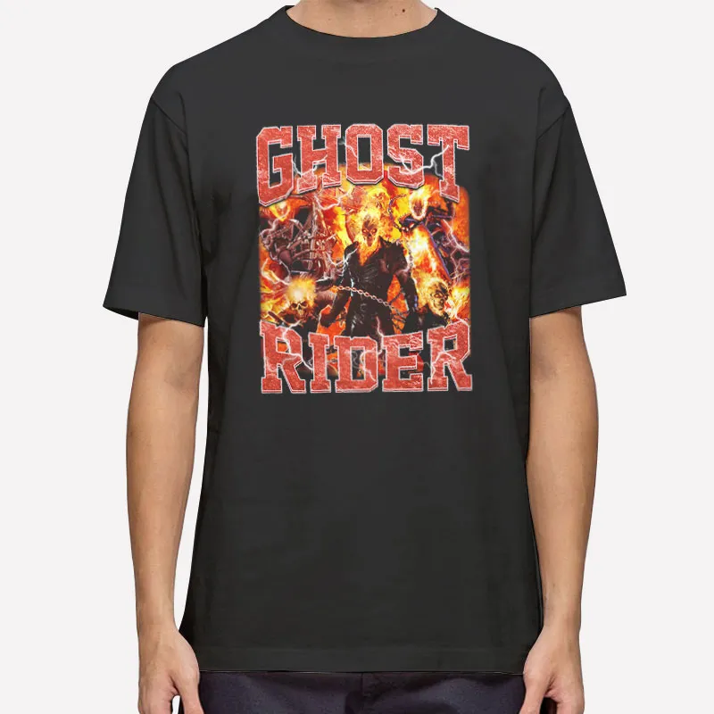 Mens T Shirt Black Retro Vintage Fire Ghost Rider Hoodie