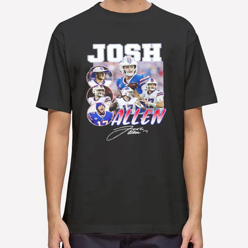 Mens T Shirt Black Vintage Buffalo Football Signature Josh Allen Hoodie