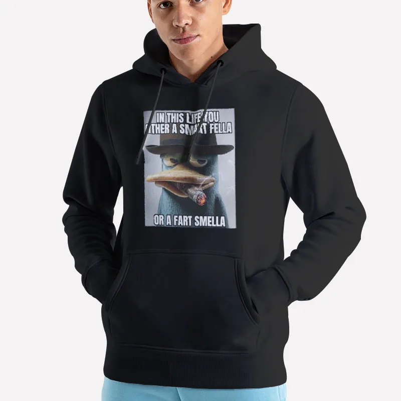 Unisex Hoodie Black Perry Platypus Youre Either A Smart Fella Or A Fart Smella T Shirt