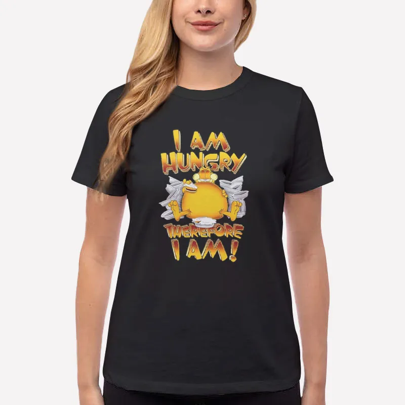 Women T Shirt Black Funny Garfield I Am Hungry Therefore I Am T Shirt