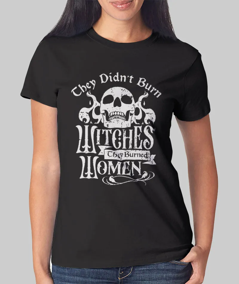 Women T Shirt They Didn't Burned Halloween Witchy Vibes Shirt