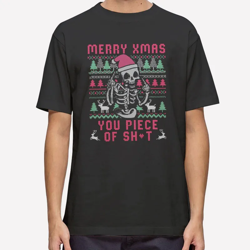 Funny Skull Merry Xmas You Piece Of Shit Shirt