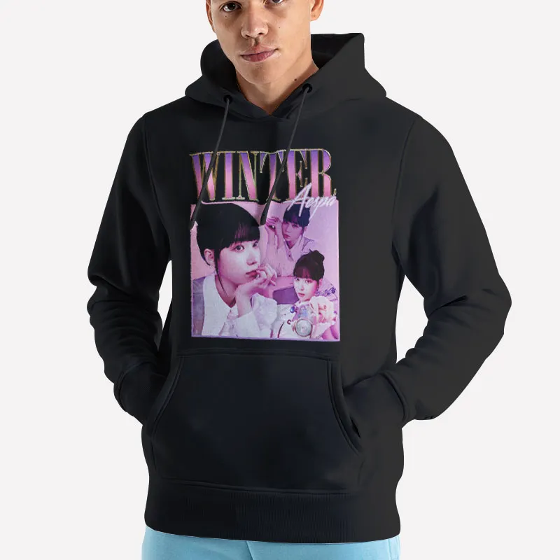 Unisex Hoodie Black Vintage Aespa Winter Kim Minjeong Kpop Merch Shirt