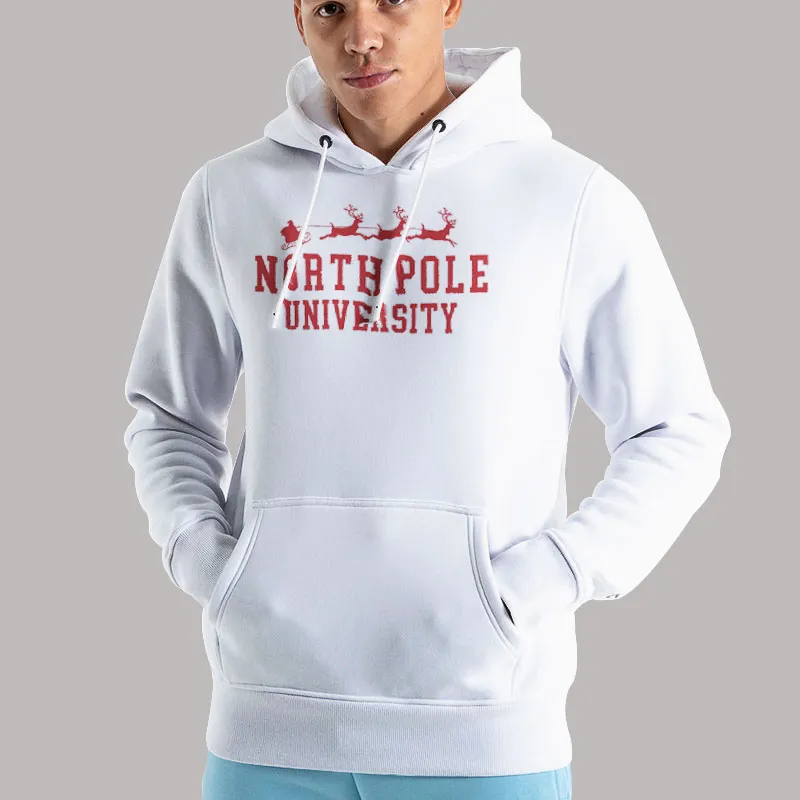 Unisex Hoodie White Vintage North Pole University Sweatshirt