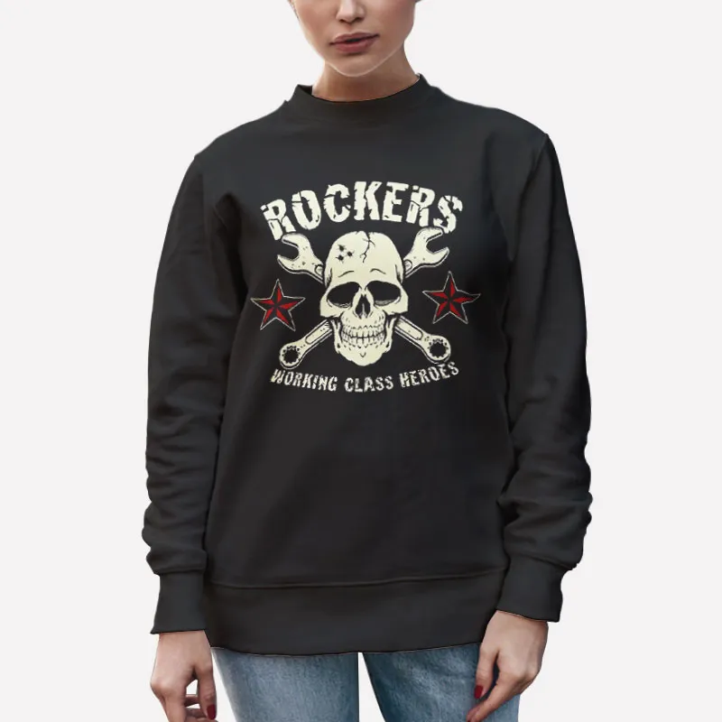 Unisex Sweatshirt Black Funny Skull Working Class Heroes Rocker Shirt