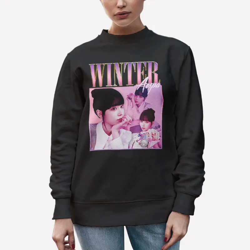 Unisex Sweatshirt Black Vintage Aespa Winter Kim Minjeong Kpop Merch Shirt