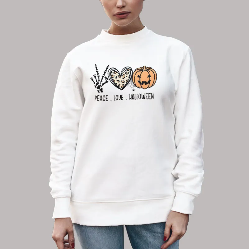 Unisex Sweatshirt White Funny Peace Love Halloween Shirt