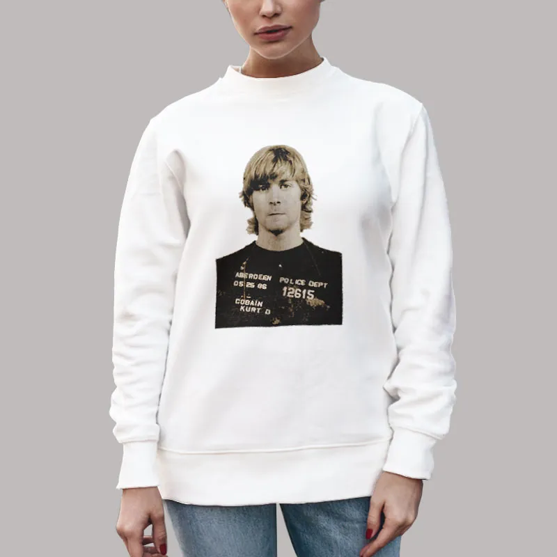 Unisex Sweatshirt White Vintage Inspired Kurt Cobain Mugshot T Shirt