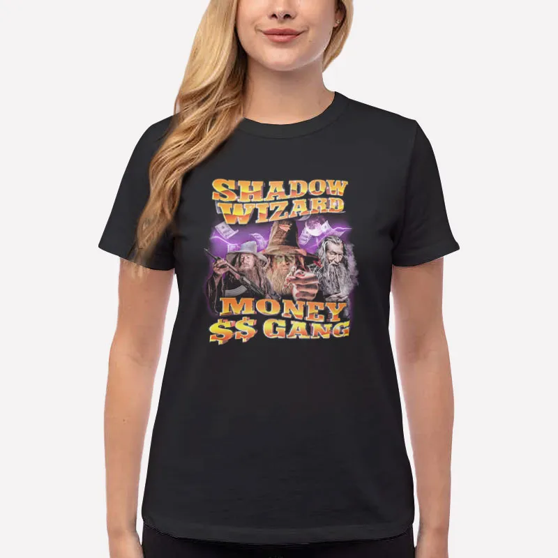 Women T Shirt Black 90s Vintage Shadow Wizard Money Gang Shirt