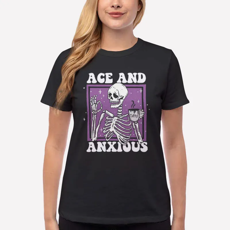 Women T Shirt Black Ace And Anxious Asexual Skeleton Coffee Lgbtq Shirt