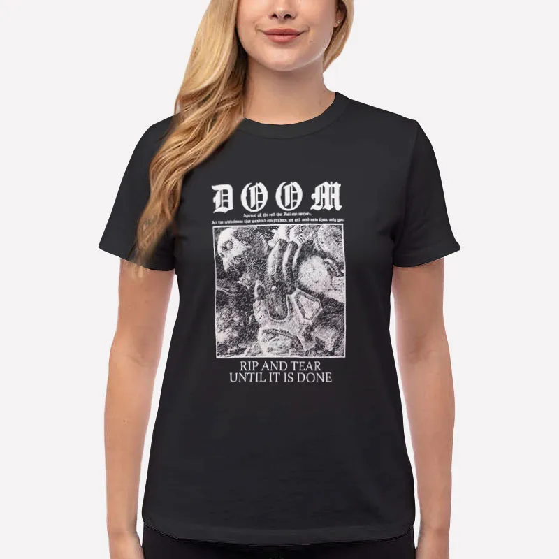 Women T Shirt Black Doom Slayer Rip And Tear Metal T Shirt