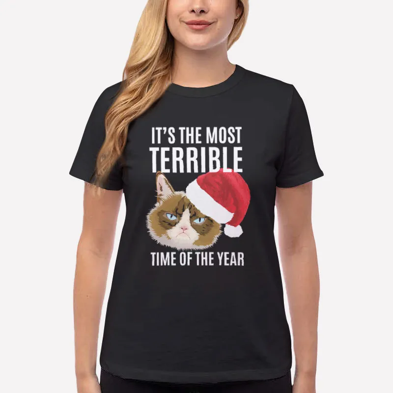 Women T Shirt Black Grumpy Cat Hates Christmas Sweatshirt