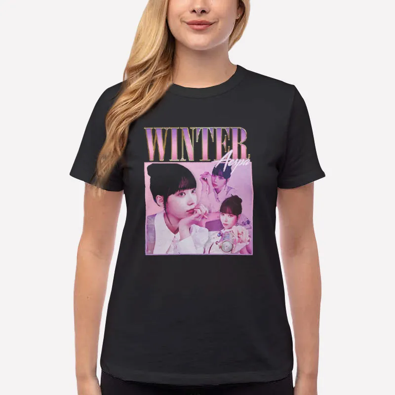 Women T Shirt Black Vintage Aespa Winter Kim Minjeong Kpop Merch Shirt