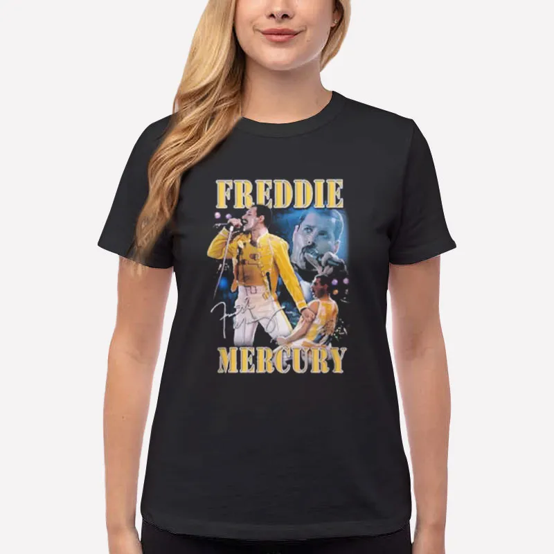 Women T Shirt Black Vintage Freddie Mercury Official Live T Shirt