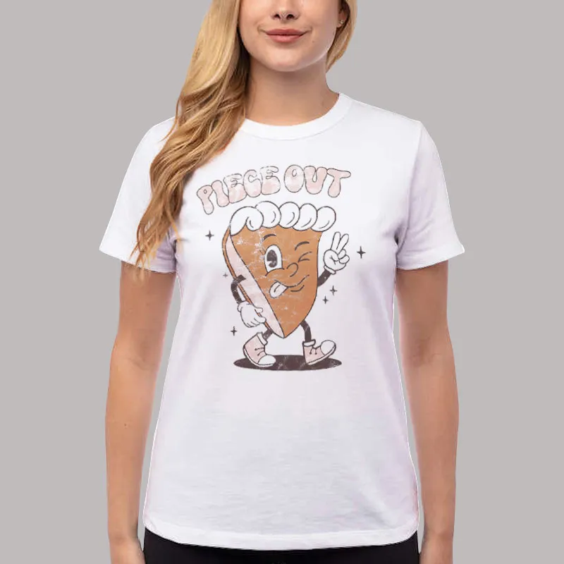 Women T Shirt White Funny Thanksgiving Pumpkin Pie Piece Out Shirt