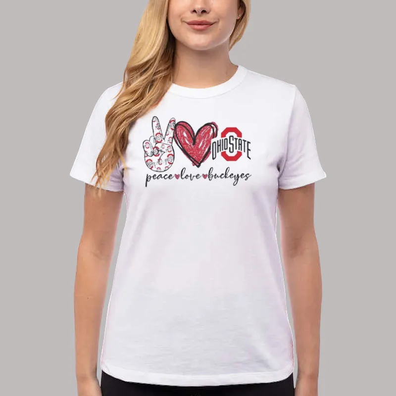 Women T Shirt White Ohio State Peace Love Buckeyes Shirt