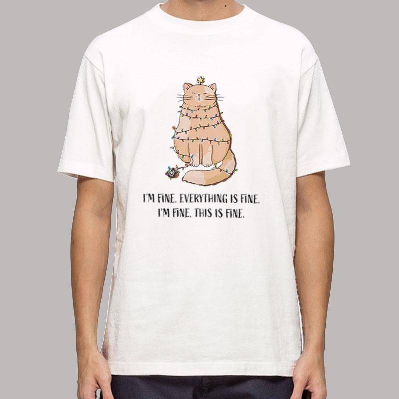 I'm Fine Everything Is Fine Christmas Lights Cat Shirt
