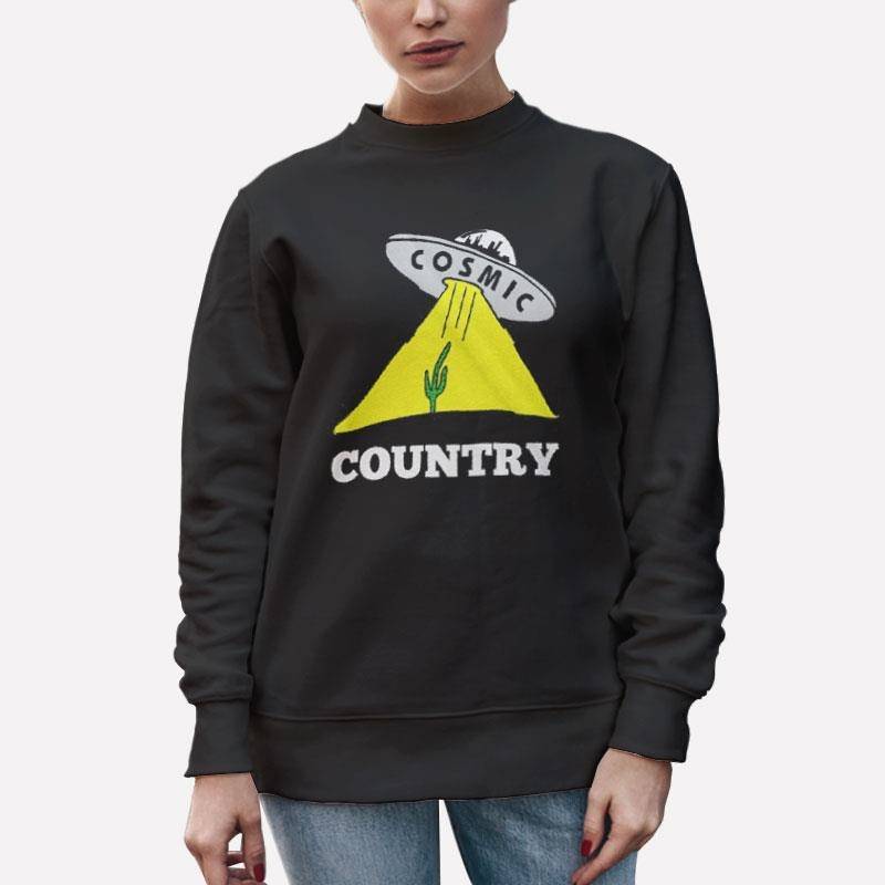 Unisex Sweatshirt Black Cactus Space Ship Cosmic Country T Shirt
